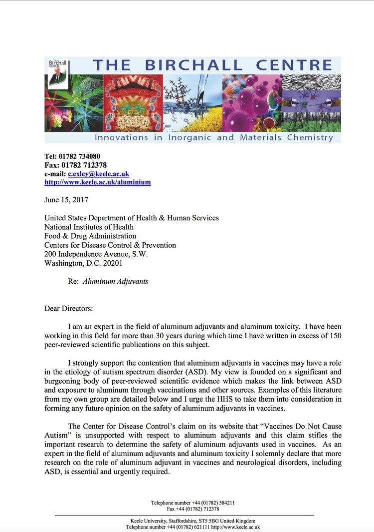 Dr Chris Exley to CDC