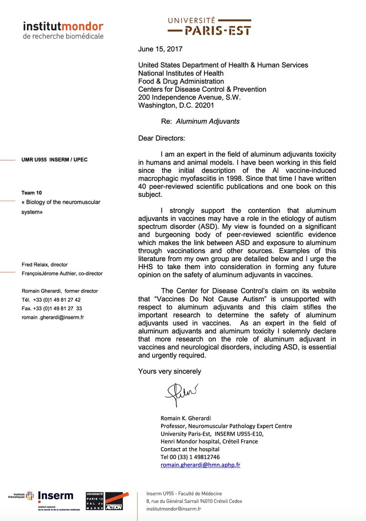 Dr Romaim Gherardi Letter to CDC